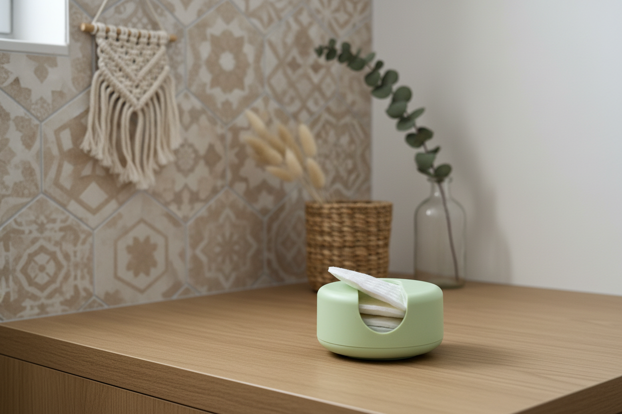 Disques coton réutilisables avec boîtier vert clair Jacques